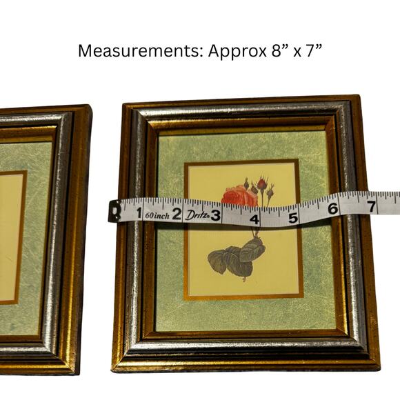 Set of 2 Vintage Rose Botanical Prints | Gold Wood Frame | Cottagecore Wall Art - Picture 5 of 11